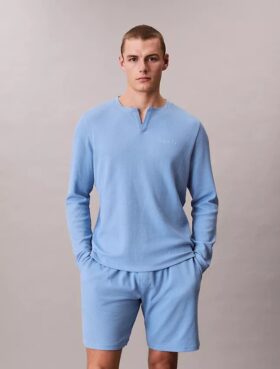 Waffle Örgü Henley Uyku Tişörtü