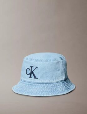 Yıkanmış Denim İşlemeli Logo Kova Şapka