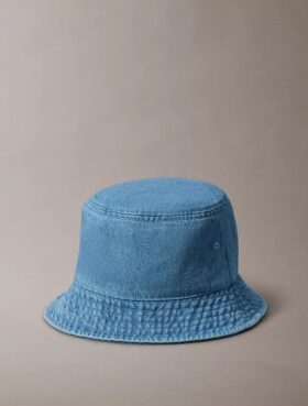 Yıkanmış Denim İşlemeli Logo Kova Şapka