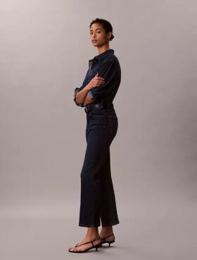 Yüksek Bel Kısaltılmış Geniş Paça Jean