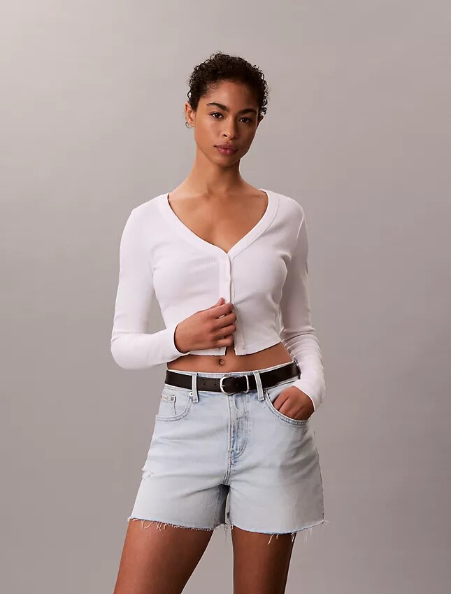 Yüksek Bel Midi Denim Şort Yüksek Bel Midi Denim Şort