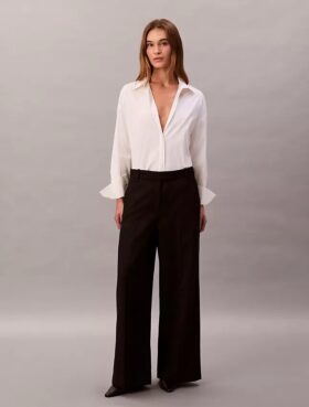 Yün Gabardin Geniş Paça Pantolon