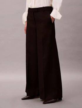 Yün Gabardin Geniş Paça Pantolon