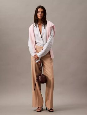 Yün Gabardin Karışımı Geniş Paça Pantolon